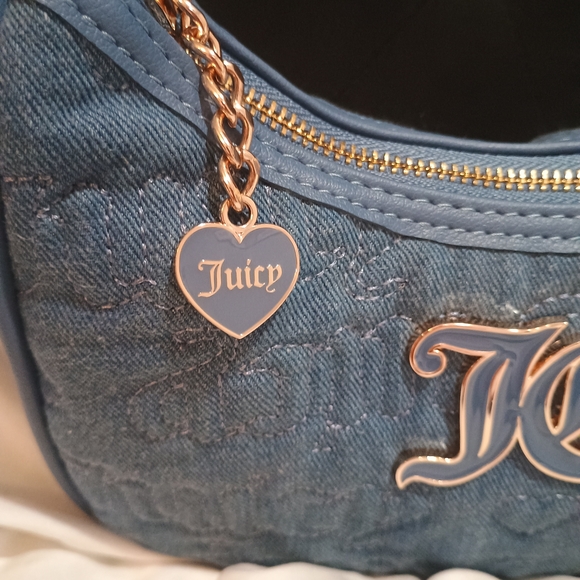 New Juicy Couture Blue Denim Pink League Hobo Purse Bag Set - Picture 5 of 7